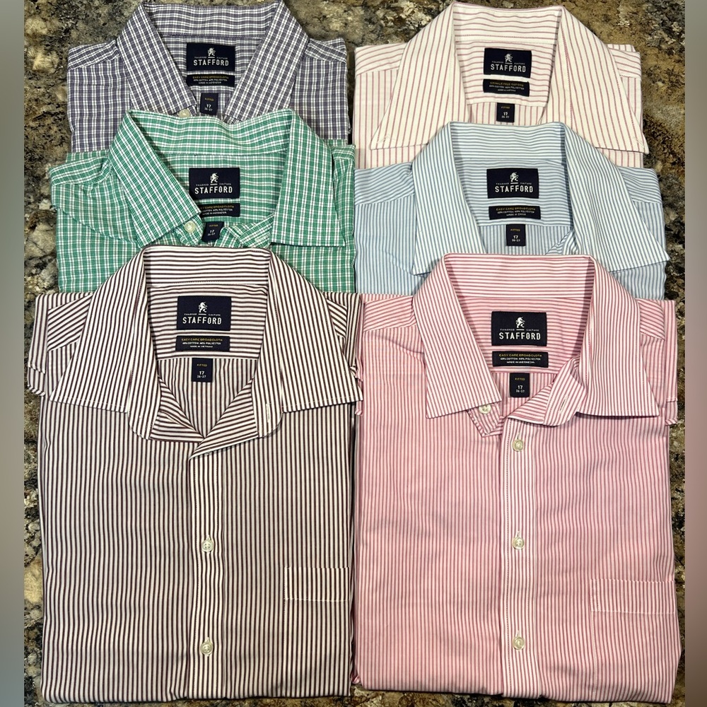 6 Stafford Dress Shirts (Neck 17, 36/37 Fitted)